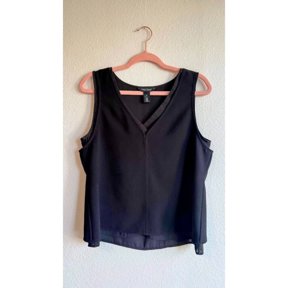 White House Black Market Double Vest Top with Sheer Layer in Black Crepe size M